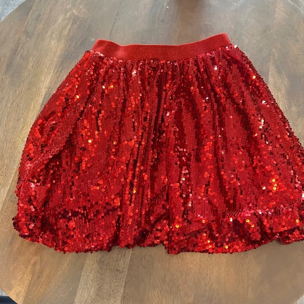 Girls Red Sequin Sparkle Skirt 14Y Elastic Waist Party Dance Birthday‎ Festive